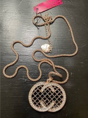 Betsey Johnson Rose Gold Double C’s Crystal Lattice Pendant Necklace